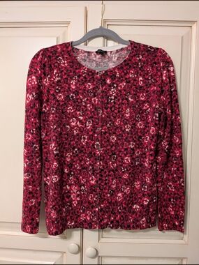 Talbots Charming Cardigan Abstract Leopard-Print Button Cardigan